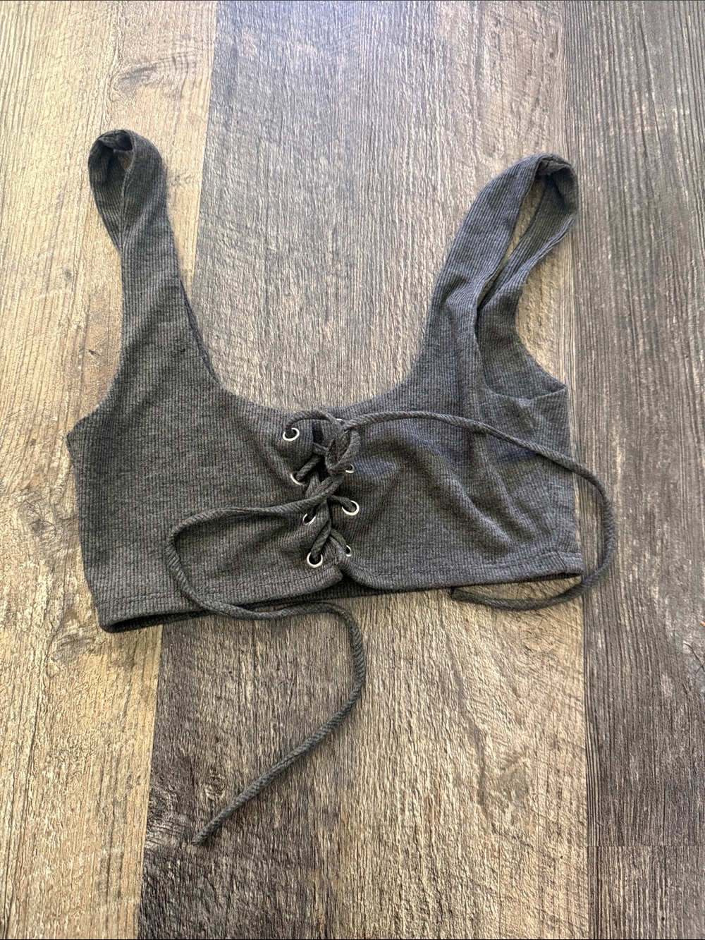 Nameless Charcoal Gray Ribbed Lace-Up Crop Top